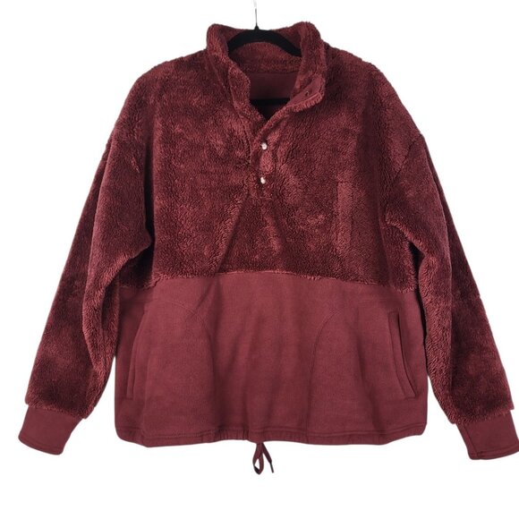 All In Motion Fuzzy Teddy Bear Jacket Women's XXL Wine Pullover Quarter Snap - Picture 1 of 7